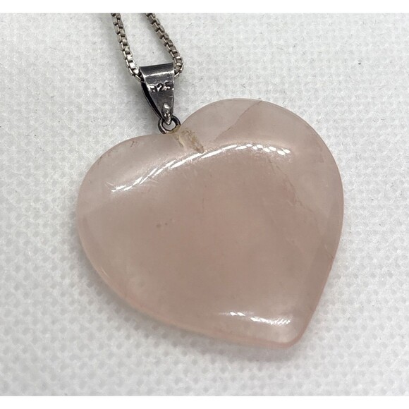 Vintage Rose Quartz Heart Pendant 20'' Chain Necklace Sterling 925 Silver 9.7g - Picture 1 of 9